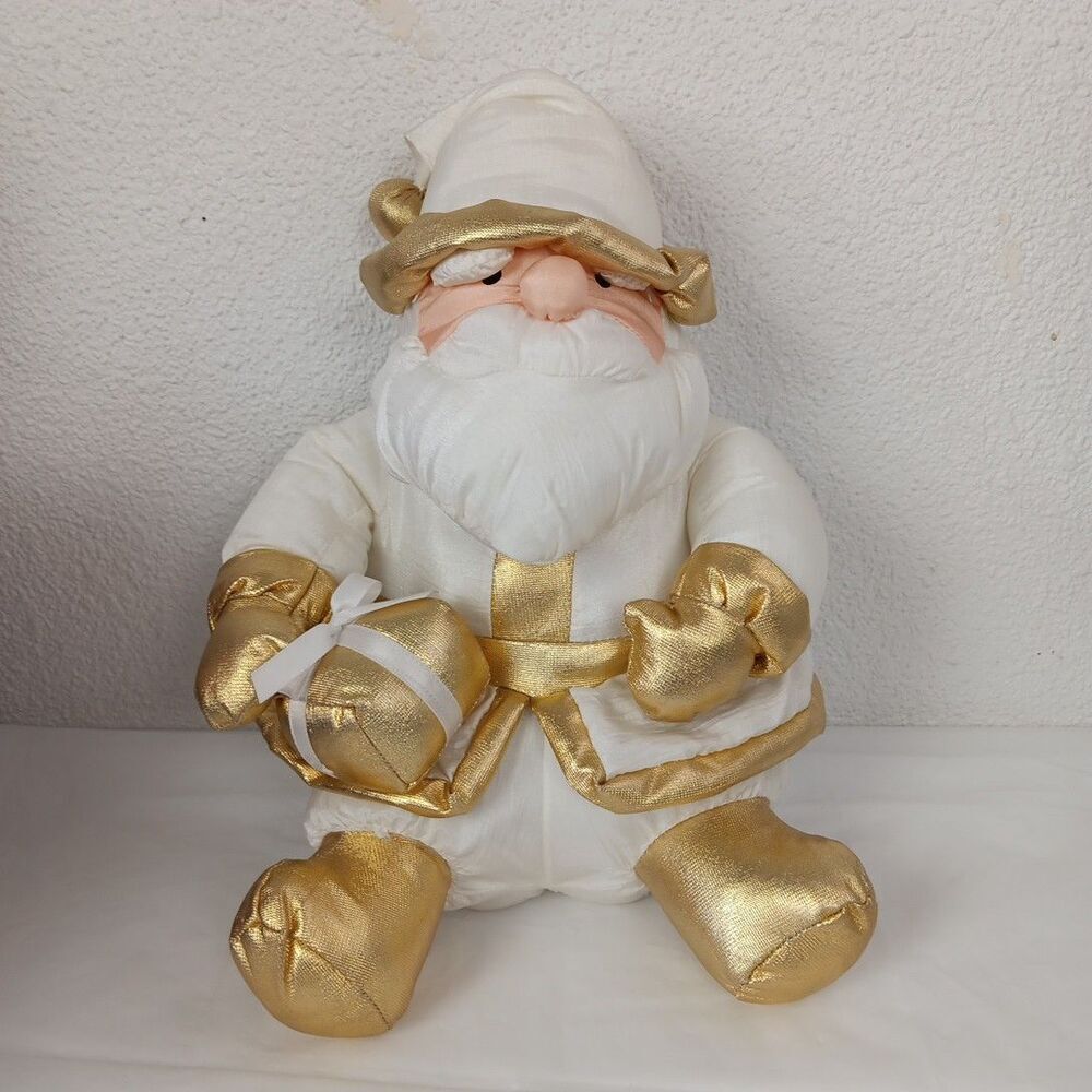 Snowy White And Gold Santa Plush Nylon Parachute Material Festive Decoration